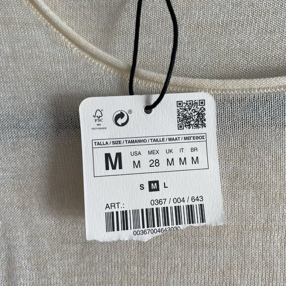 Zara Knit Women M Beige Wool Blend Sheer Lightweight Short Sleeve Sweater NWT - Picture 7 of 11